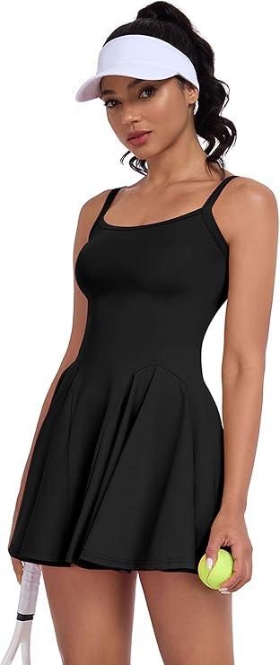 ECOWISH Women's Tennis Dress with Shorts Pockets, Summer Sleeveless Pleated Mini Athletic Golf Workout Sports Skort, Size M