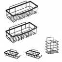 Premium Stainless Steel Shower Enclosure Non Perforated Bathroom Shelf Shower Rack Sticky Shower Box 5 Pack Black Stainless Steel Bath Organizer Bathroom Storage and Home Decoration