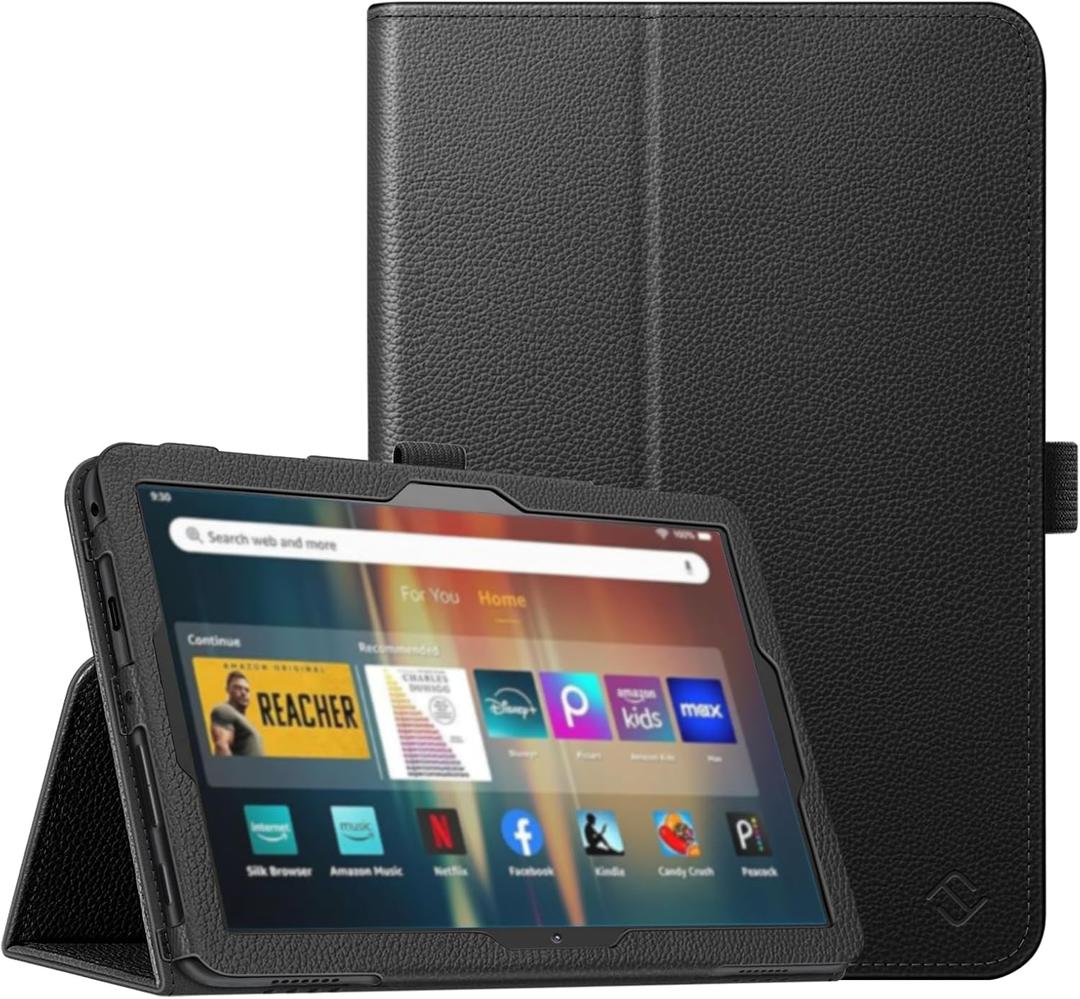Fintie Folio Case for Kindle Fire HD 8 & Fire HD 8 Plus Tablet (12th Generation/10th Generation, 2024/2022/2020 Release)- Slim Fit Vegan Leather Stand Cover with Auto Sleep/Wake, Black