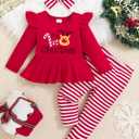 Toddler Baby Girl Clothes Infant Girl Outfits Fall Ruffle Floral T-Shirt Top Pants Set Winter Spring Clothes Size 3-4T (Red)