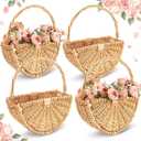 4 Pcs Wicker Flower Girl Baskets Wedding Flower Girl Baskets with Handle Half Moon Hand Woven Eggs Candy Storage Basket for Wedding Picnic Garden Storage Home Decor (Light Color)