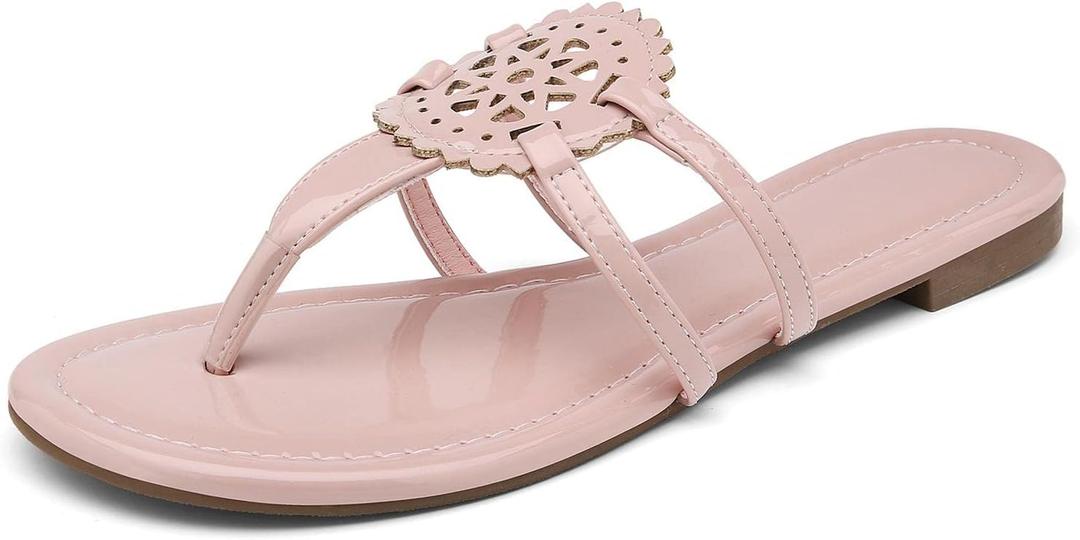 katliu Women's Flat Sandals Flip Flop Sandals Comfortable Dressy Thong Sandals (9, Pink)