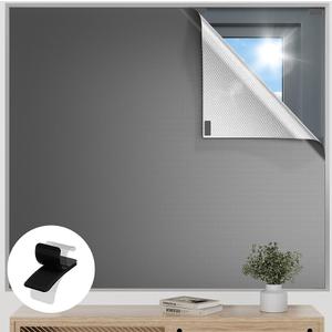 Blackout Curtains for Bedroom, 85" x 57" Temporary Blackout Shades for Windows, Portable Black Out Blinds Screen with 20 Loop & Hook, 100% Black Out Window Cover Film for Baby Nursery Travel RV - Grey