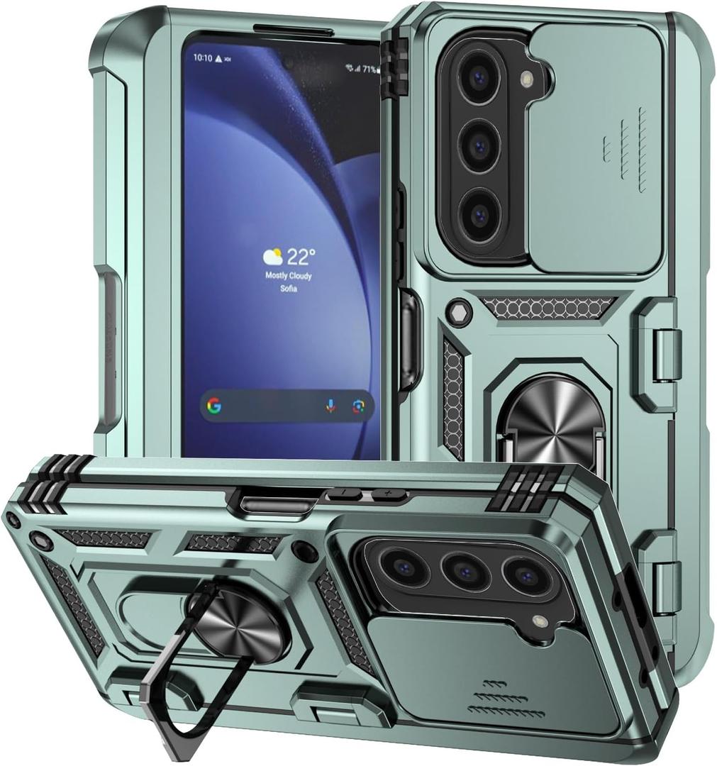 WRJ Case for Samsung Galaxy Z Fold 5, Built-in Hinge Protection with S Pen Holder [Slide Camera Cover][360 Rotating Kickstand],Military Grade Drop Protection Shockproof Cover for Z Fold 5-Green