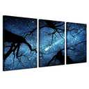 KREATIVE ARTS Night Starry Sky Surrounded Trees Forest Canvas Wall Art Prints Landscape Canvas Picture Wall Decal Home Decoration Ready to Hang 16x24nichx3pcs
