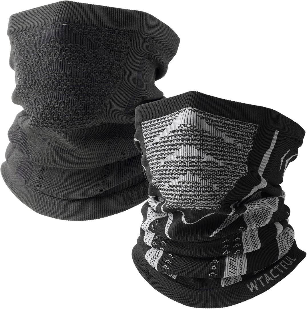 WTACTFUL Winter Neck Warmer Gaiter (1Pack or 2Pack), Breathable Face Mask for Ski, Snowboard, Running, Hiking (Black + Gray)