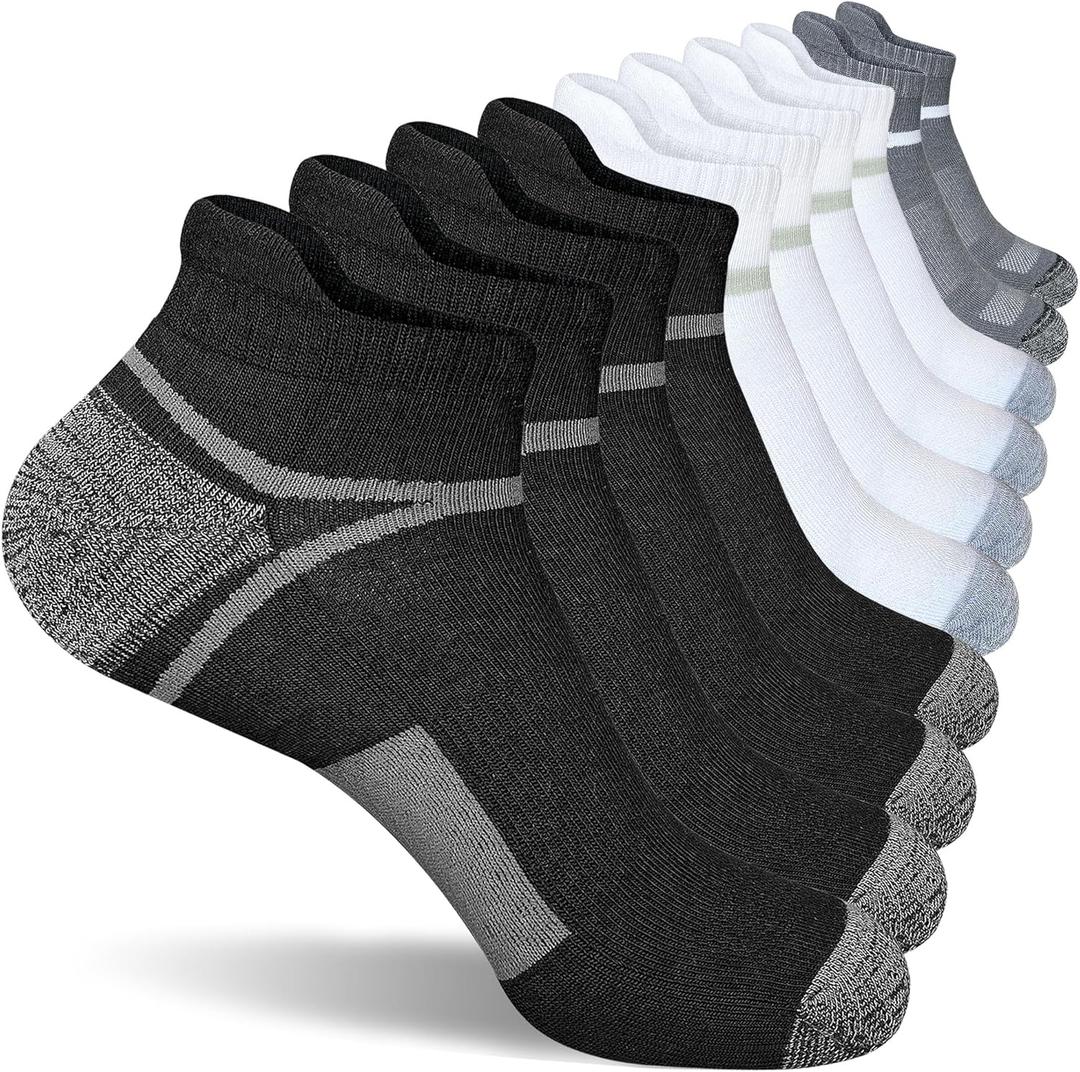suaskk Men's Athletic Cushioned Ankle Socks, Comfort Wicking Anti-Blister Running Sock 5 Pairs (Black)