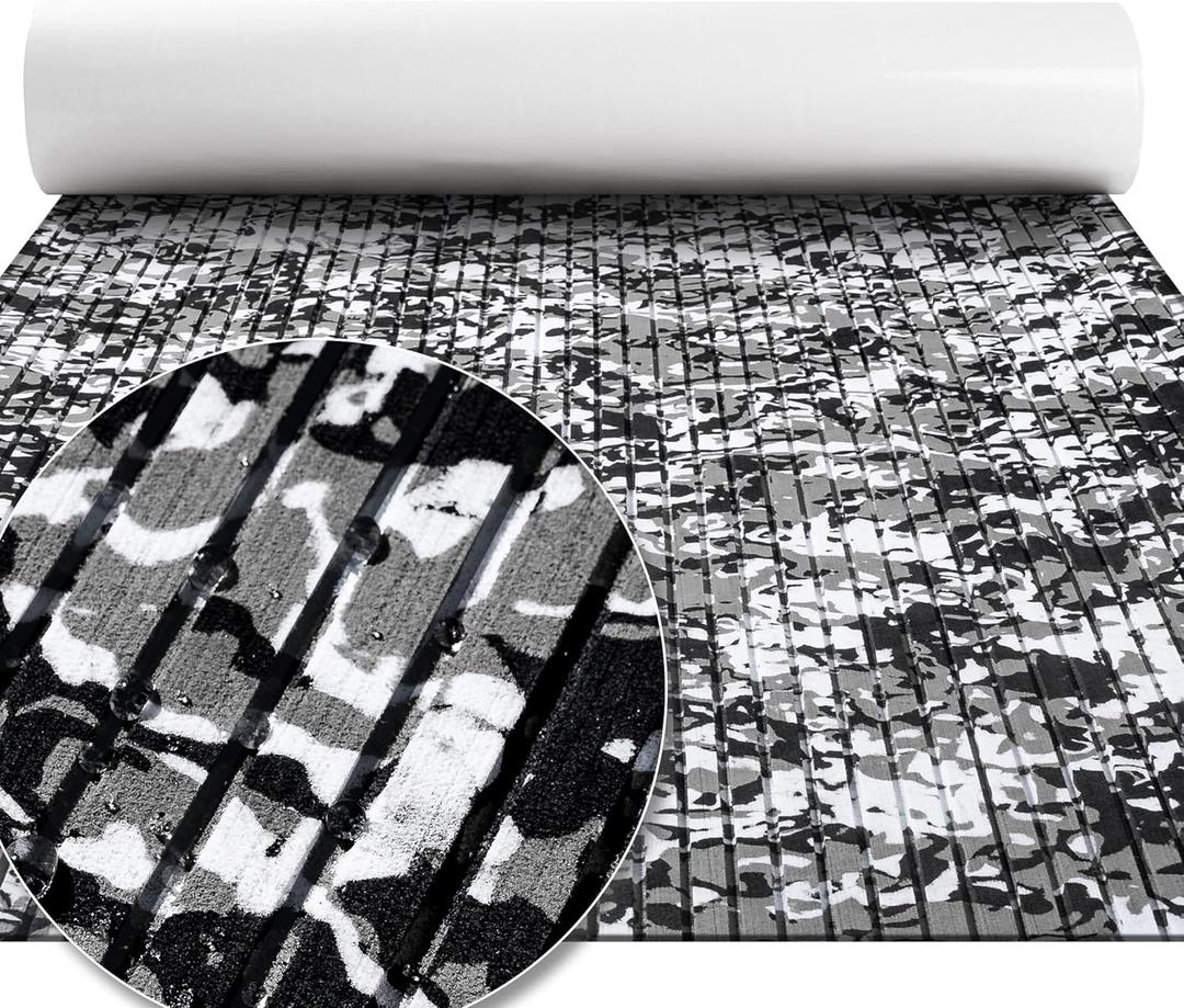 FOCEAN Boat Flooring EVA Foam Boat Decking Marine Flooring Camo Self-Adhesive Diamand Pattern Marine Mats for Boats Yacht Kayak RV 94.5"x47.2", Snow Camo