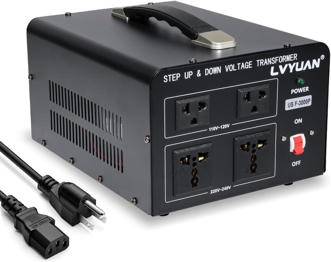 LVYUAN 3000 Watt Voltage Converter Transformer Heavy Duty Step Up/Down AC 110V/120V/220V/240V Power Converter with 2 US Outlets, 2 Universal Outlets, Resettable Circuit Breaker Protection