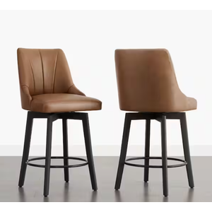 Calix 24 in. Brown Faux Leather Wood Frame 360°Swivel Counter Height Bar Stool with Wide Seat Cushion Set of 2