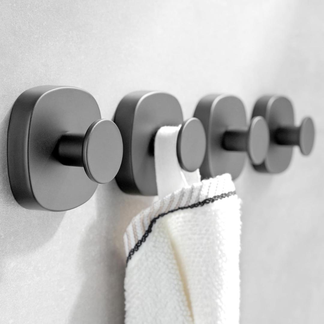 4 Pcs Suction Cup Hooks for Inside Shower, Stainless Steel Heavy Duty Towel Hook Shower Towel Holder for Bathroom, Kitchen, Glass Door, Mirror, Tile-Loofah, Towel, Coat, Bath Robe