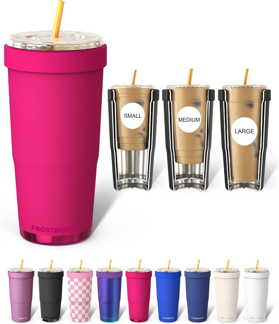 Frost Buddy Togo Buddy | 30 oz Stainless Steel Vacuum Insulated Tumbler | To Go Coffee Cup Iced Coffee Cups, Iced Coffee Sleeve, Travel Mug, Thermal Cup for Hot & Cold Drinks, Dunkin Cup (Berry)
