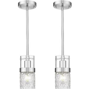 LMS Brushed Nickel Pendant Lights Kitchen Island 2 Pack, Modern Glass Pendant Light Fixtures with Hammered Glass, Adjustable Mini Hanging Light for Kitchen Island Sink Bathroom, LMS-171BN2