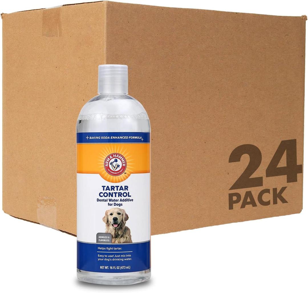 Arm & Hammer for Pets Dental Water Additive for Dogs, Tartar Control | Dog Dental Care Reduces Plaque & Tartar Buildup Without Brushing | 16 Ounces - 24 Pack, Odorless and Flavorless