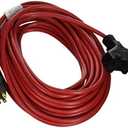 Prime CB614730 50-Foot 14/3 SJTW Triple-Tap Outdoor Extension Cord with Circuit Breaker Plug, Red