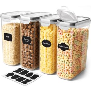 Utopia Kitchen Cereal Containers Storage - Liter Airtight Food Storage Containers & Cereal Dispenser For Pantry Organization And Storage (Clear, 4 Liter Pack of 4)