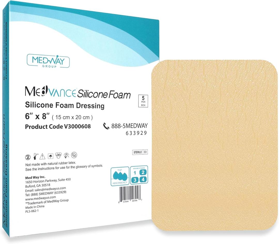MedVance TM Silicone - Silicone Adhesive Foam Absorbent Dressing, 6"x8", Box of 5 dressings