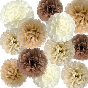 ANSOMO Brown Tissue Paper Pom Poms Khaki Caramel Party Decorations Ivory Beige Cream Earth Tone Boho Champagne Tan Flowers Wall Hanging Dcor Supplies Rustic Neutral Birthday Baby Shower Wedding