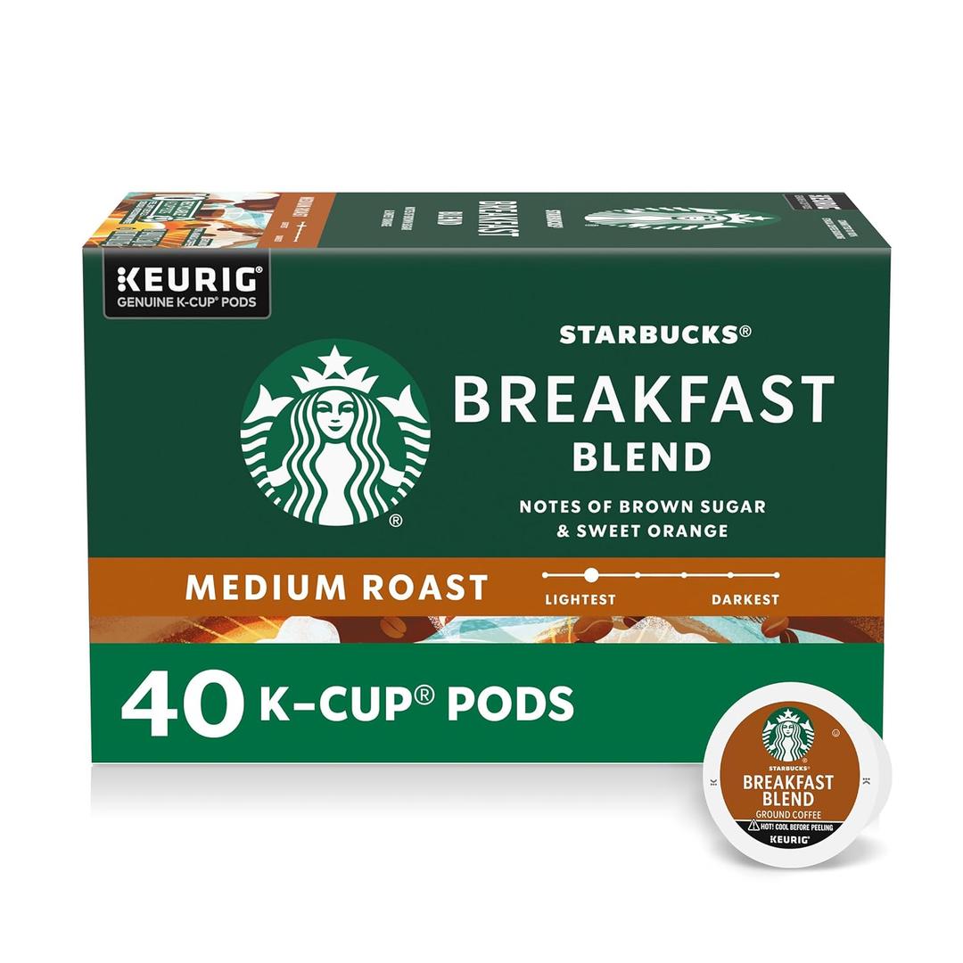 Starbucks K-Cup Coffee Pods, Medium Roast Hot or Iced Coffee, Breakfast Blend, 40 Keurig Pods, Best By: 10 APR 2026