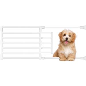 Maerd Short Dog Gates for Doorways,Dog Gate to Step Over,Retractable Puppy Gate for Stairs Indoor with Door,15.7Inch Doggy Gate,Black and White Pet GATE (White, 29''-38'' W, 15.7' H)