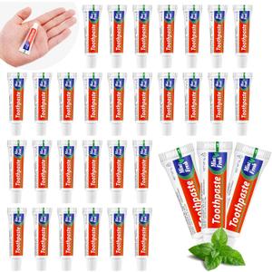 HOFASON 50 Tubes Bulk Travel Size Toothpaste 0.18 oz, Extra Small 2.28x0.78 inches Disposable Travel Size Bulk Mini Toothpaste Peppermint for Bad Breath, Guests, Homeless, Hotel, Charity Toiletries