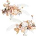 Flower Balls Arrangement Bouquet - 2 Pcs White Rose Fake Flowers Balls for Centerpieces Tables, Artificial Wedding Flowers for Wedding Aisle Decor (Beige)