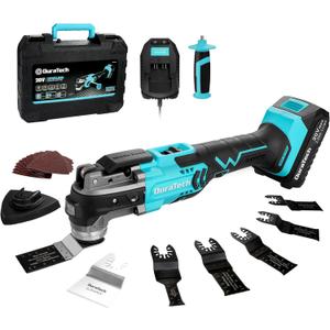 DURATECH 20V Cordless Oscillating Multi-Tool Kit with 6 Variable Speeds, 3 Oscillation Angle, 24PCS Accessories, 2.0Ah Battery, Charger & Carrying Case, for Cutting, Scraping, Sanding