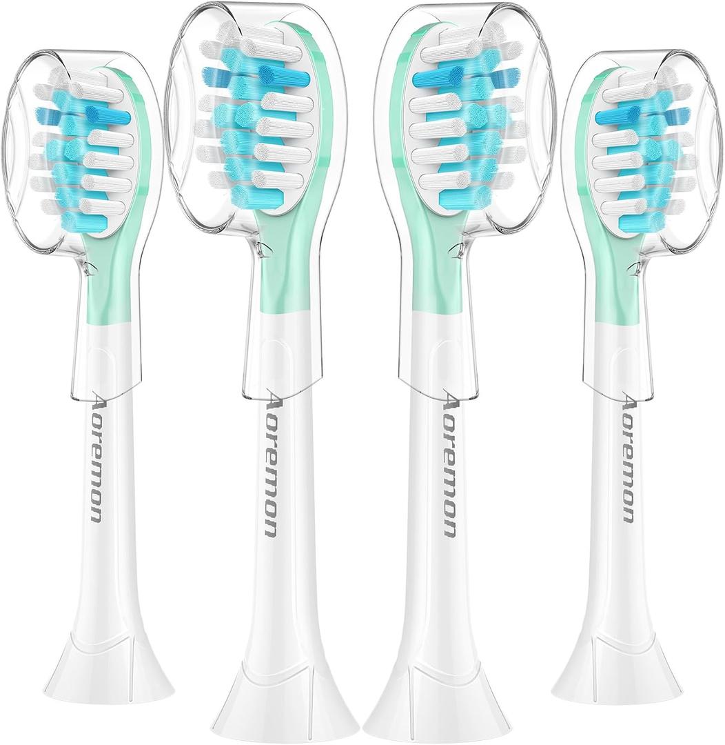 Aoremon Replacement Heads for Sonciare C3: Toothbrush Heads fit for Philips Sonicare 2 Series 3 Series ProtectiveClean DiamondClean FlexCare HealthyWhite 4100 5100 6100 G3 W3 C2 G2 C1, 4 Count,White