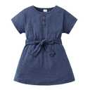 3 x Saeaby Kids Girls Clothes 7 Year Old Little Girls Clothes Summer Outfits Adjustable Belt Blue Ruffle Dresses Shirt Size 7-8 for Toddler Girl Clothes (Blue)