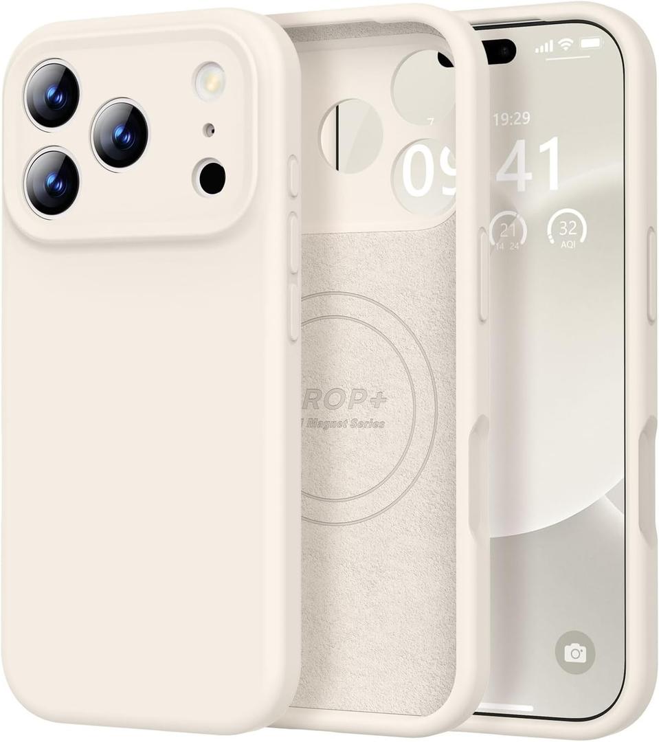 Vooii Magnetic for iPhone 17 Pro Max Case, Compatible with Magsafe (Premium Liquid Silicone) (Integrated Camera Control Button) Full Body Protective Anti-Scratch Microfiber Lining 6.9 inch, Stone