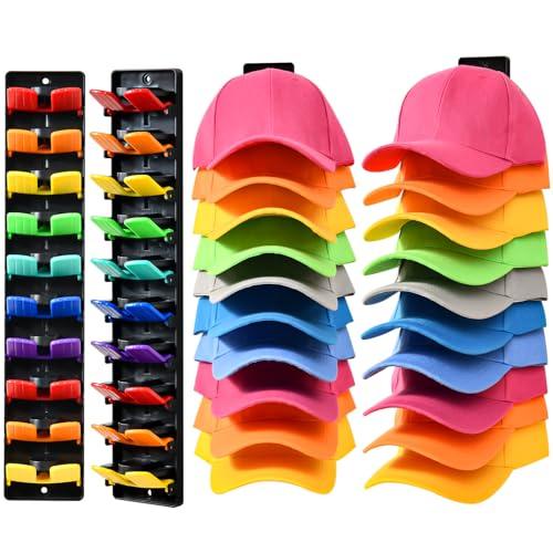 Euct 2 Pack Hat Organizer for Baseball Caps with Built-in Spring Clips,Hat Storage for Wall,Hat Rack for Door,Wall Mount Baseball Cap Organizer Holds up to 20 Caps for Bedroom,Closet,Door Wall