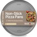 Bakken 16 Inch Non-Stick Pizza Pan 1 Pack, Round Carbon Steel Pizza Tray with Perforated Holes, PFOA, PFOS, & PTFE-Free, Dishwasher & Oven Safe Up To 450F, Durable Nonstick Coating, Silver