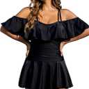 COCOPEAR Women's One Piece Flounce Swimsuit Off Shoulder Bathing Suit Tummy Control Swimdress XXL