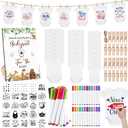 Panitay 126 Pcs Baby Shower DIY Bodysuit Set Rustic Kraft Baby Shower Game Sign DIY Bib 25 Blank White Newborn Bodysuit 25 Stencils 24 Marker 1 Sign 50 Pins for Gender Reveal(Woodland Animals)
