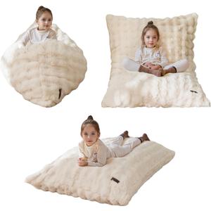 MAXYOYO 3 in 1 Kids Bean Bag Chair Bed, Child Floor Sofa for Gaming, Reading, Convertible Bean Bag Floor Cushion with Machine Washable Cover for Living Room Bedroom, Beige, 50"x35"