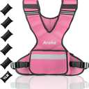 Adjustable Weighted Vest for Women & Men, 4-10lb/11-20lb/20-32lb Vest with 6 Ironsand Weights for Strength Training and Home Workout, Weight Vest with Reflective Strip for Running, Walking (Pink)