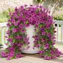 Artificial Fake Hanging Flowers Plants Spring Summer Decoration for Outdoor, 4PCS Faux Silk Daisy Flowers with Eucalyptus Leaves UV Resistant Realistic Planter Porch Patio Balcony Yard Decor (Purple)