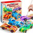 Klever Kits 4 DIY Wooden Race Cars-Build & Paint Your Own Wood Craft Kit, 4 Race Cars Toy, Easy to Assemble Arts Crafts Kit, Birthday Party Presents for Kids Boys and Girls