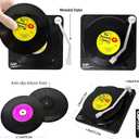 6 x Funny Retro Vinyl Record Coasters, Creative Drink Coasters Set of 6 with Vinyl Record Player Holder for Music Lovers, Housewarming Hostess Gifts, Birthday and White Elephant Gifts Ideas