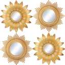 Jetec 4 Pcs Big Sunburst Wall Mirror Gold Vintage Mirror Set for Wall Metal Hanging Round Decorative Mirrors Accessories Modern Present for Living Room Bedroom Entryway Home Decor 10 Inch