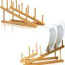 2 PCS Wooden Dish Rack Bamboo Drying Rack Stand Pot Lid Holder Kitchen Cabinet Organizer for Dish Plate Bowl Cup Pot Lid Cutting Board
