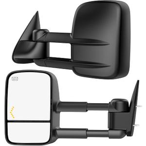 Heated Tow Mirrors Compatible with 2007-2013 Chevy Silverado & GMC Sierra (2007 New) 1500 2500 3500 HD, Tahoe Suburban Avalanche Yukon, Extended Trailer Towing Side Mirror w/LED Arrow Turn Light, Large