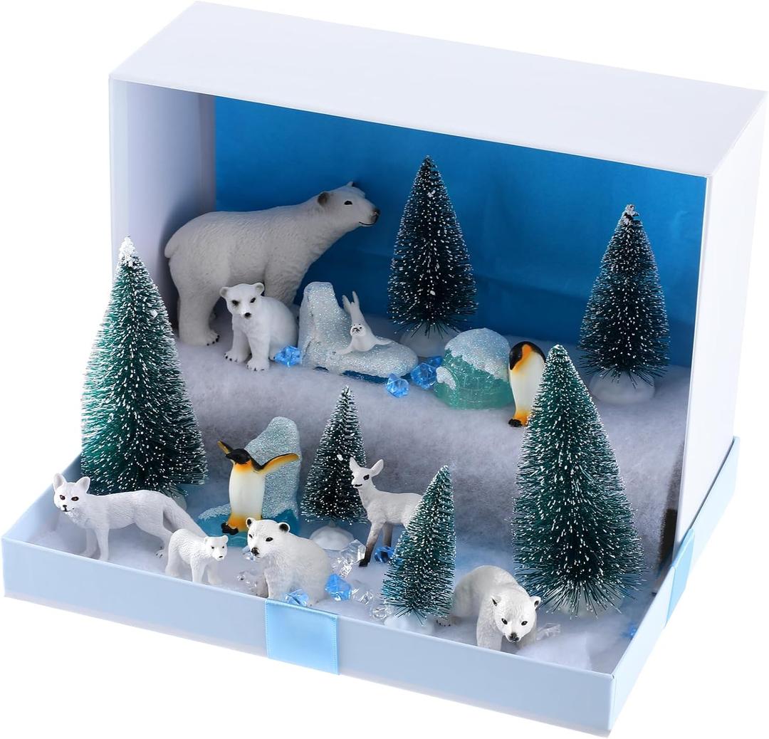 Polar Animals School Projects Set Diorama Supplies Kit Figurine Toys Model Diorama Project Set Educational Toys Birthday Gifts Decorations