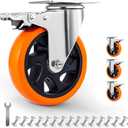 5 inch Swivel Plate Casters Wheels with Screw Safety Dual Locking and Polyurethane Foam No Noise Wheels,Heavy Duty-550 Lbs Per Caster