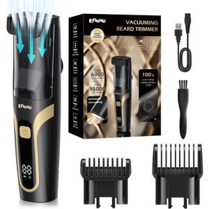 Beard Trimmer for Men - Electric Cordless Vacuum Mens Beard Trimmer with Adjustable 20 Length Setting,Waterproof Mustache Trimmer with Ceramic Blade for Precision Facial Hair (Black)