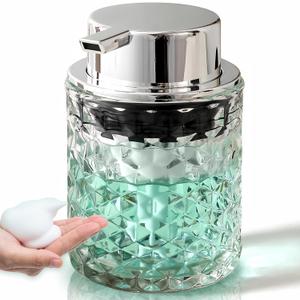 Malachi Foaming Hand Soap Dispenser, Refillable Clear Glass Pump Bottles for Liquid or Lotion, Modern Foam Dispenser for Bathroom, Kitchen, Commercial
