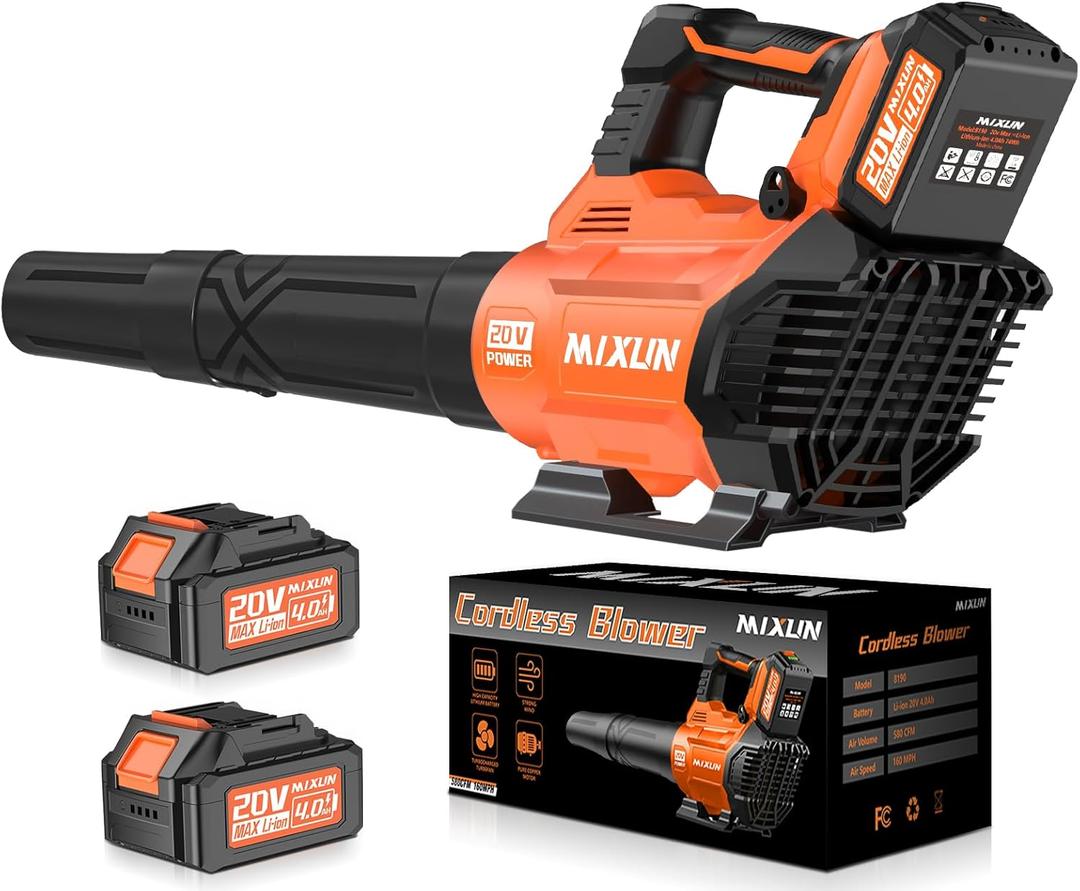 Leaf Blower Cordless - 580CFM/160MPH Electric Leaf Blower, 2 X 4.0Ah Battery and Charger with 3 Speed Modes, for Lawn, Yard, Sidewalk, Garage Cleaning