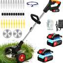 Cordless Electric Weed Wacker Eater, Stringless Trimmer Battery Powered 3 in 1 Lightweight Grass Trimmer/Brush Cutter/Edge, 4 Types Blade, No String Weed Trimmer with Wheels for Lawn Yard Garden