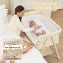 Kiniew Baby Crib, Baby Bassinets Bedside Sleeper with Breathable Mesh & Mattress, Easy Move Crib for Newborns with Lockable Wheels, 4-Adjustable Height Bedside Bassinet (Beige)