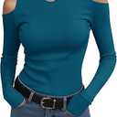 Prettywear Women Long Sleeve Shirts Mock Turtle Neck Fitted Tops Cold Shoulder Sexy Thermal T Shirt 2025 Trendy Fall Tee (Peacock Blue, S)